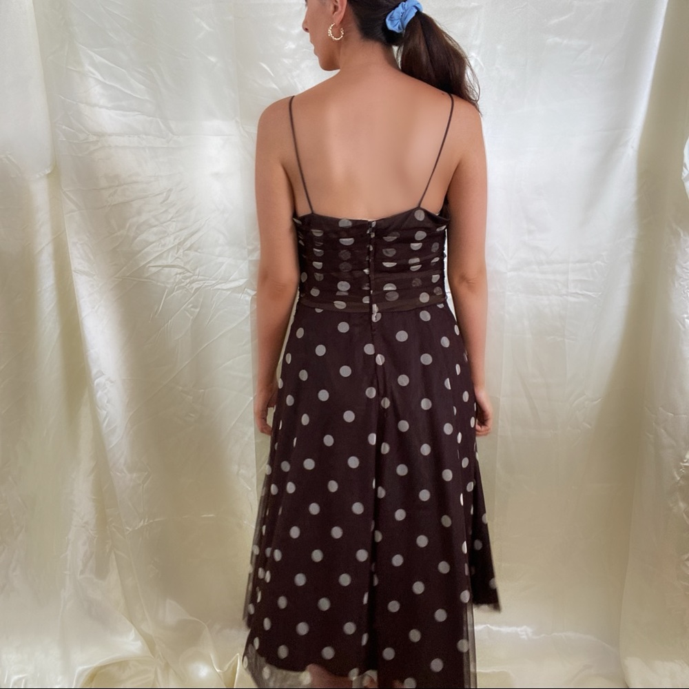 Vintage 80s brown polka dot dress - Picture 4 of 6